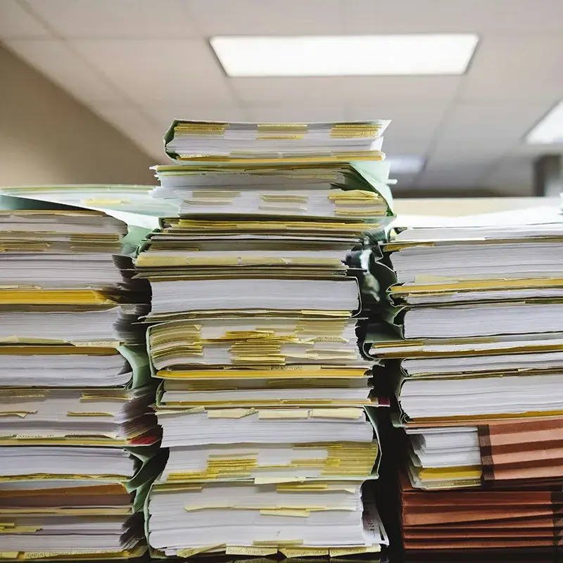 Stacks of files on desk