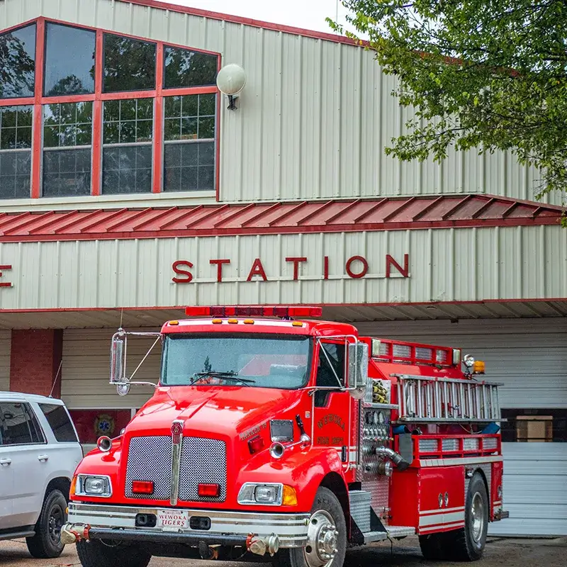 Fire truck outside station